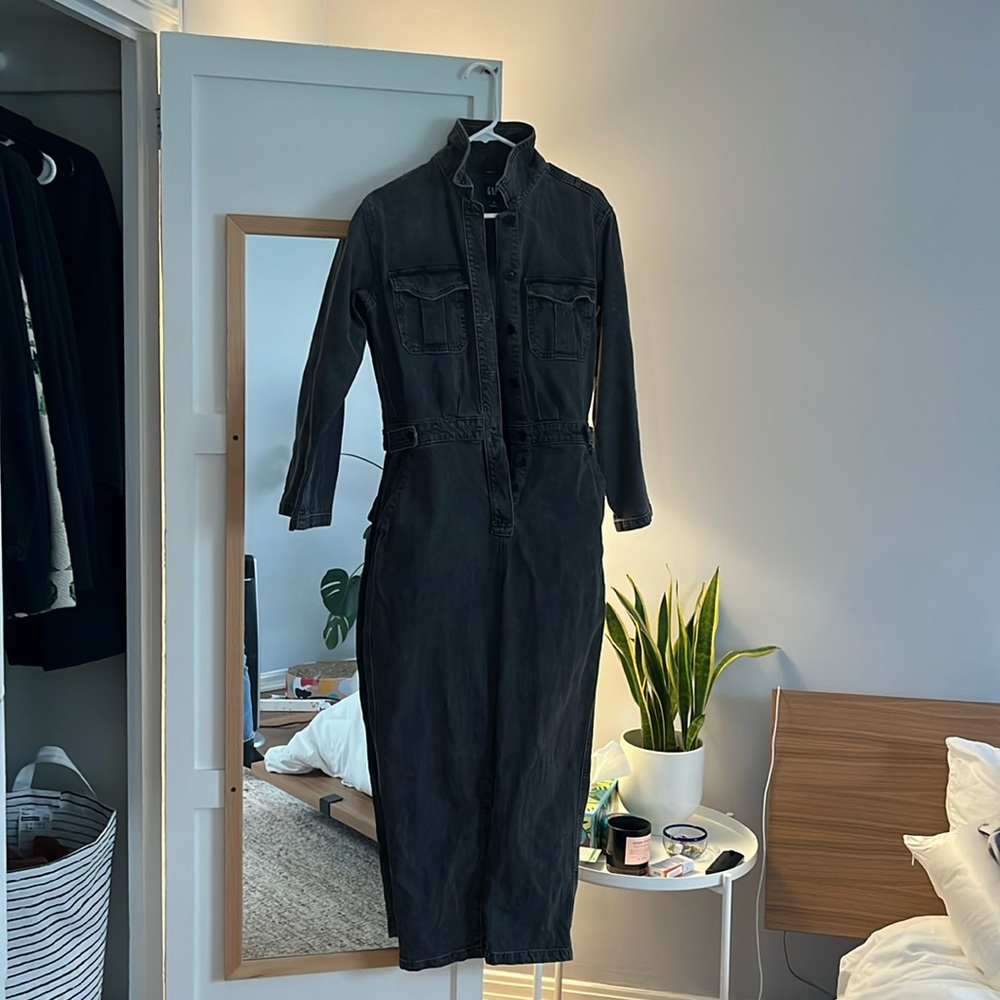 Grey Denim Long Sleeve Jumpsuit